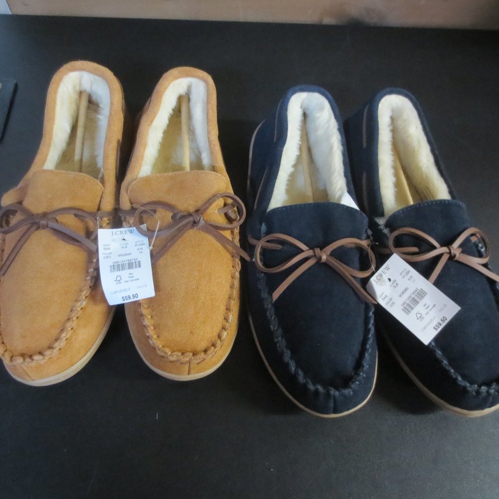 J CREW Men's Sherpa-lined suede slippers - Navy or Brown - US men's 10 or 11